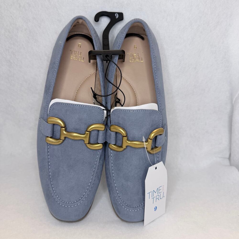 Time and Tru Womens Size 9 Blue Faux Suede Horsebit Loafers Memory Foam NWT - Picture 2 of 4